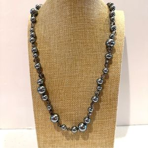 Vintage Monet Necklace- long beaded necklace w/ toggle closure- silver & black